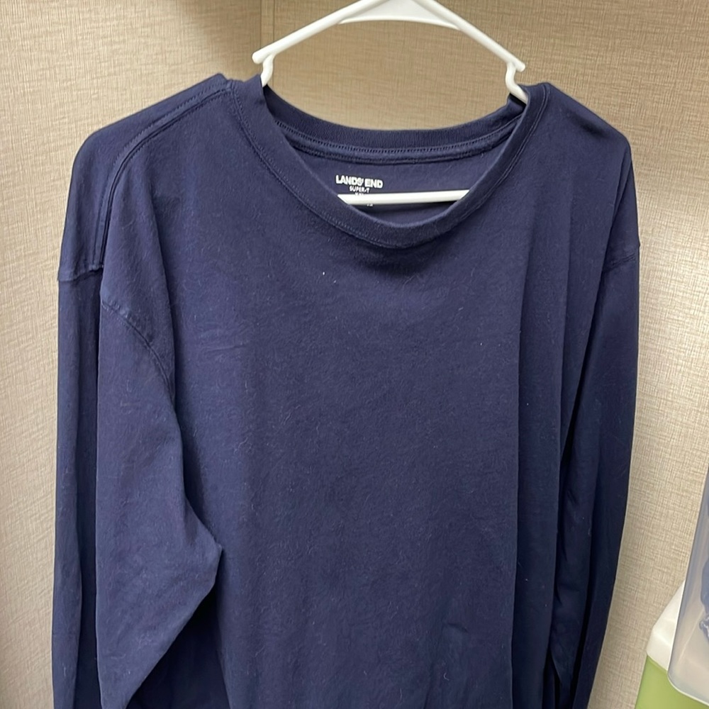 MEN’S XXL NAVY LAND’S END SUPER-T LONG-SLEEVED T-SHIRT, NEW WITHOUT TAGS!
